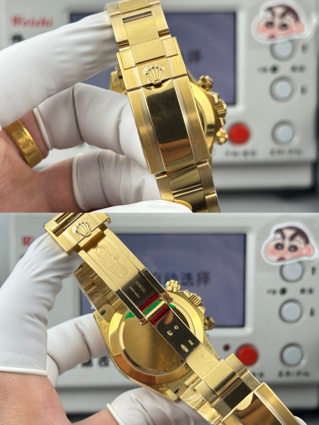 Rolex Cosmograph Daytona 116568 18K Yellow Gold Baguette Diamond Bezel White Mother-of-Pearl Dial Chronograph - Image 8