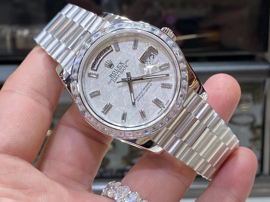 Rolex Day-Date 228396TBR Meteorite Dial with Baguette Diamond Bezel - Image 2