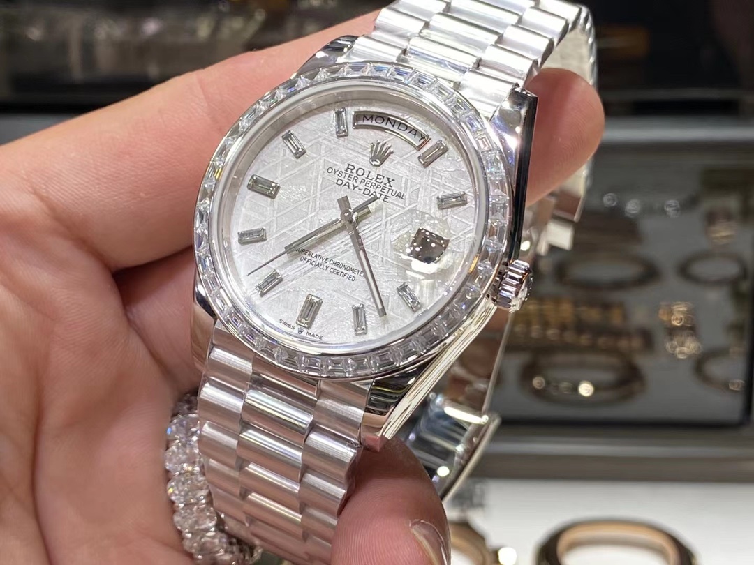Rolex Day-Date 228396TBR Meteorite Dial with Baguette Diamond Bezel - Image 3