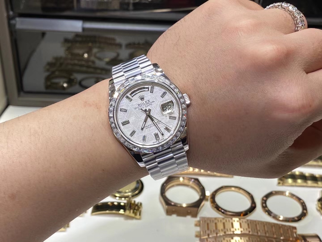 Rolex Day-Date 228396TBR Meteorite Dial with Baguette Diamond Bezel - Image 8